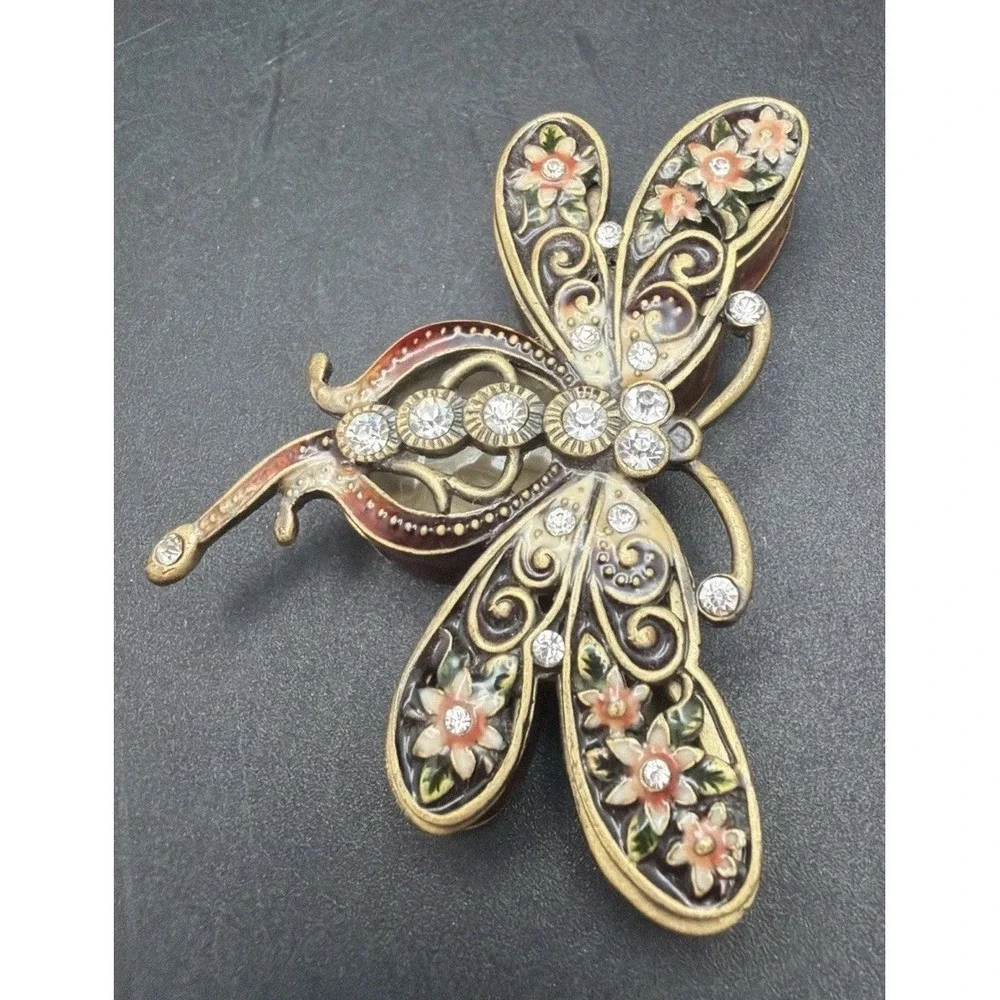 Jeweled‎ Dragonfly Cloisonne Floral Bejeweled Magnetic Trinket Box